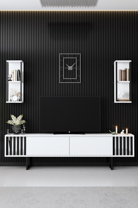 Hanah Home Chrome Line Mueble de TV Blanco y Negro